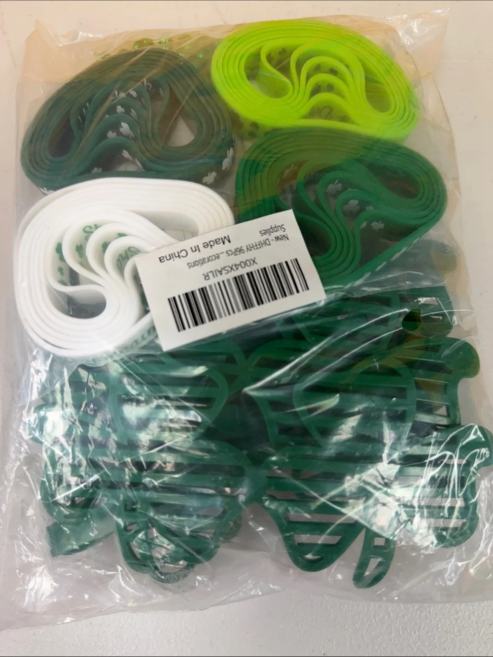 Green White St. Patrick's Day Shamrock Party Supplies glasses necklaces bracelet